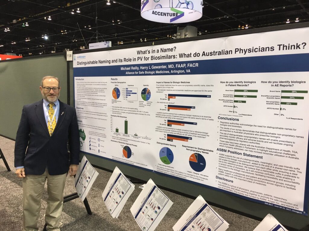 Dr. Gewanter present a poster based on findings from ASBM's recent survey of Australian prescribers of biologics.